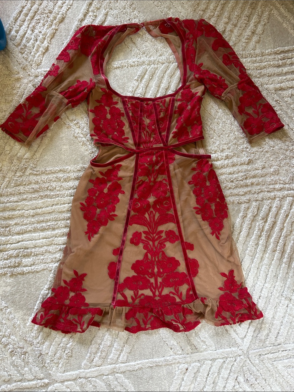 For love and lemons Red Floral Embroidered Mesh Mini Dress
